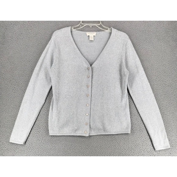 Express Tricot Formal Sweater Cami Set Size L Silver Metallic Flecks Long Sleeve - Picture 2 of 12